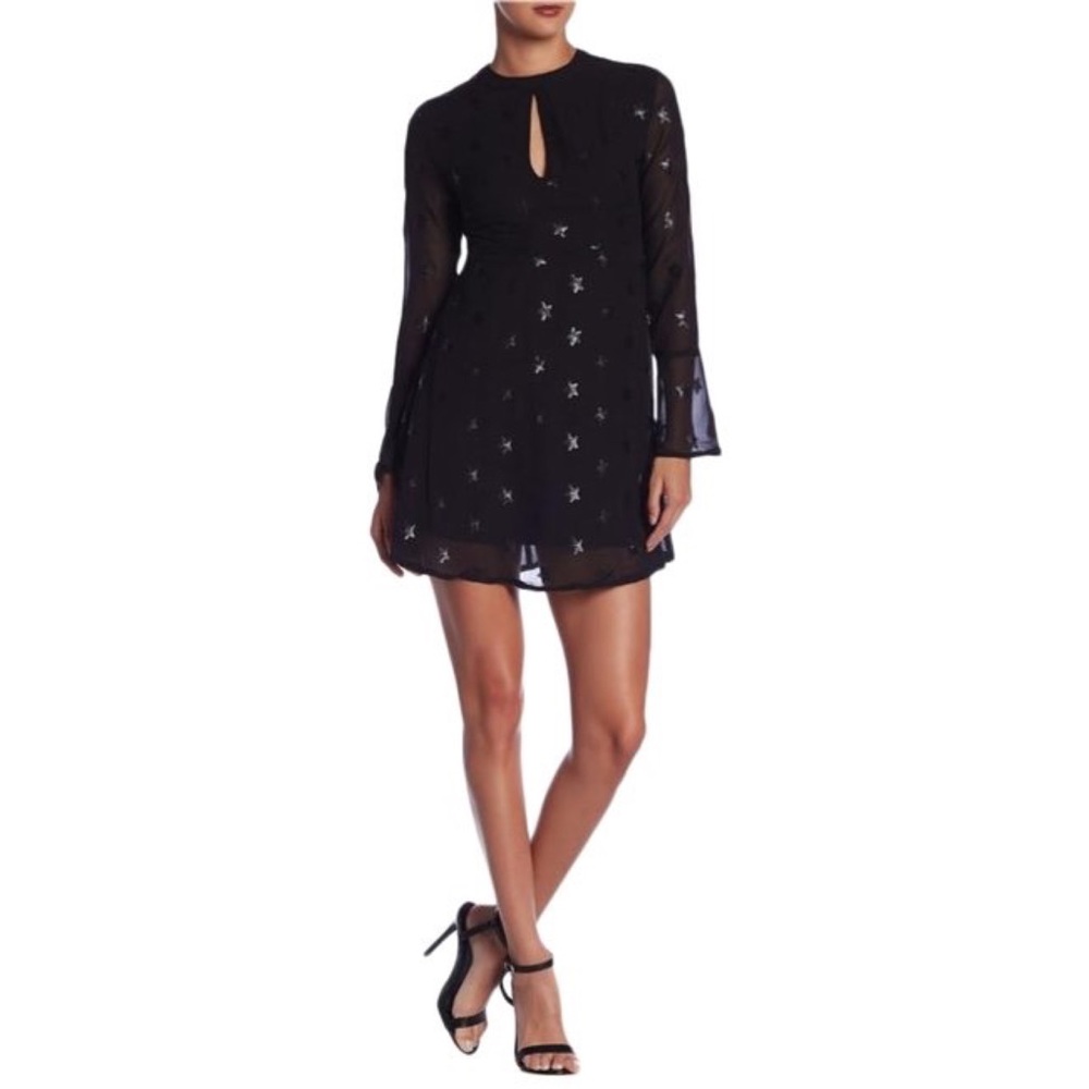 NWT Romeo and Juliet Couture Mini Black Star Embroidered Casual Dress - Medium